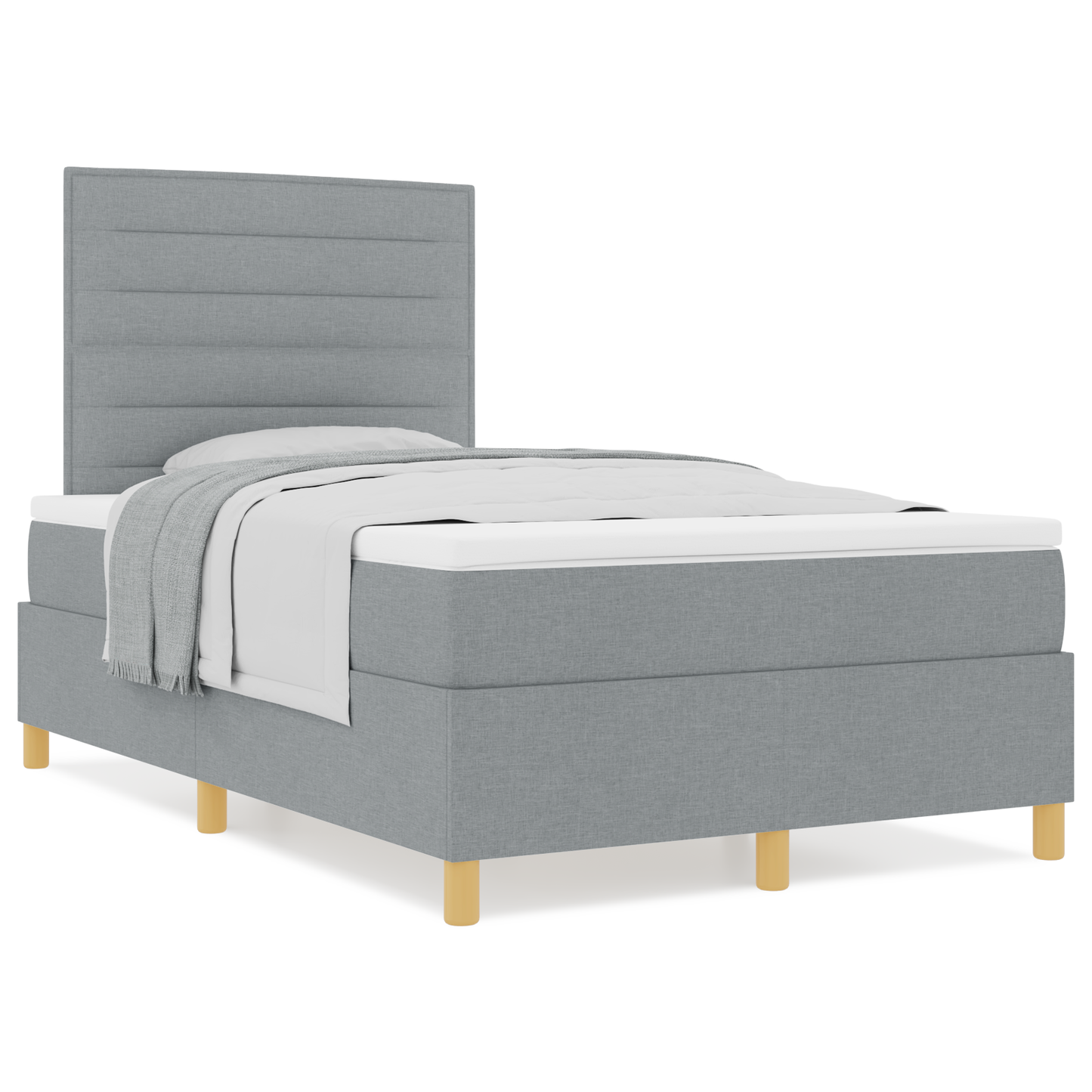 Box Spring Seng Med Hovedgærde Lysegrå 120 X 200 Cm Stof