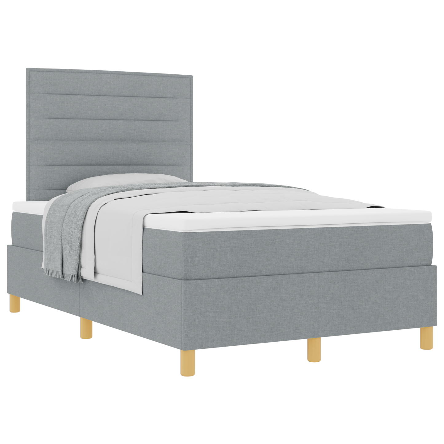 Box Spring Seng Med Hovedgærde Lysegrå 120 X 200 Cm Stof