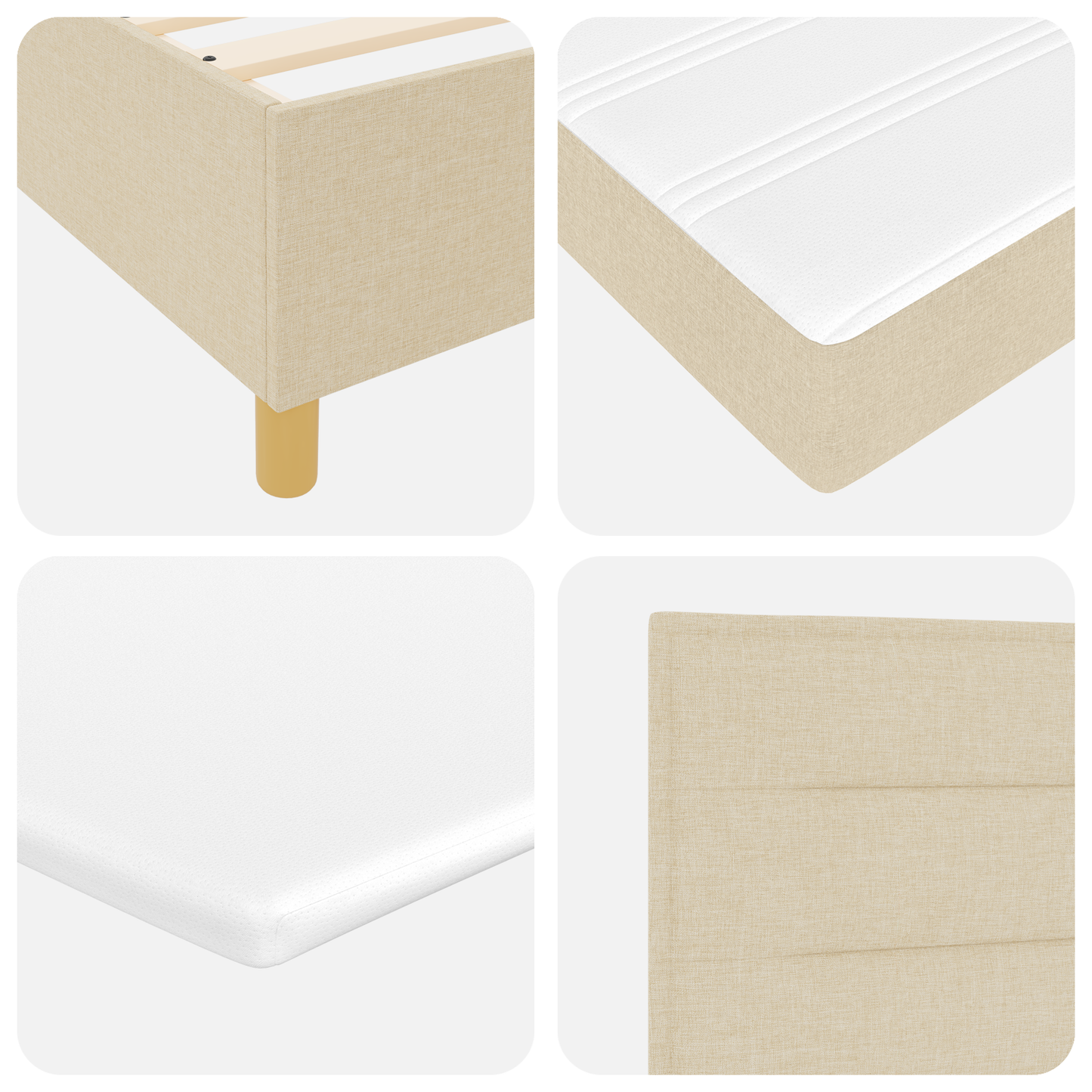 Box Spring Seng Med Hovedgærde Creme 120 X 200 Cm Stof