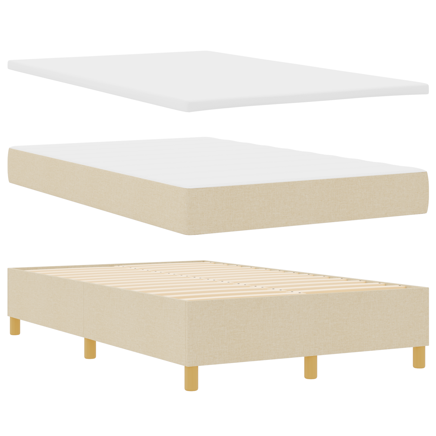 Box Spring Seng Med Hovedgærde Creme 120 X 200 Cm Stof