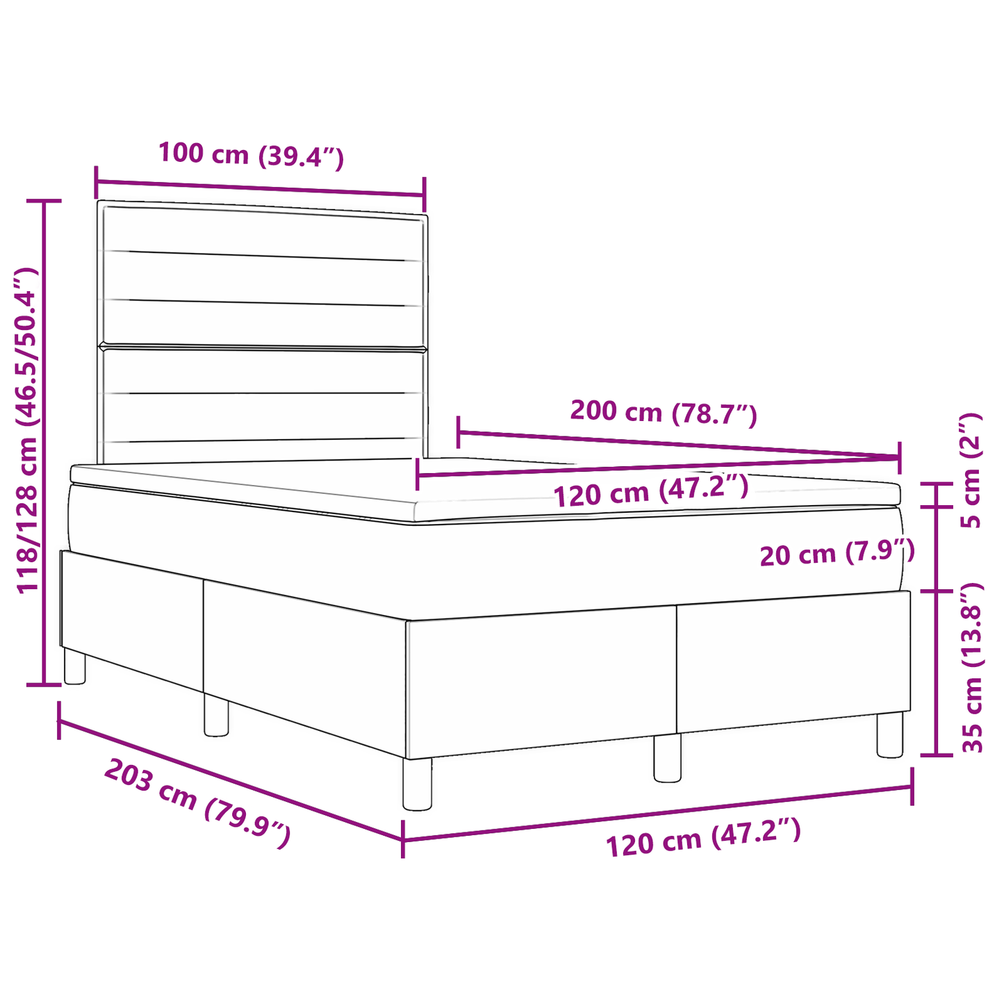 Box Spring Seng Med Hovedgærde Creme 120 X 200 Cm Stof