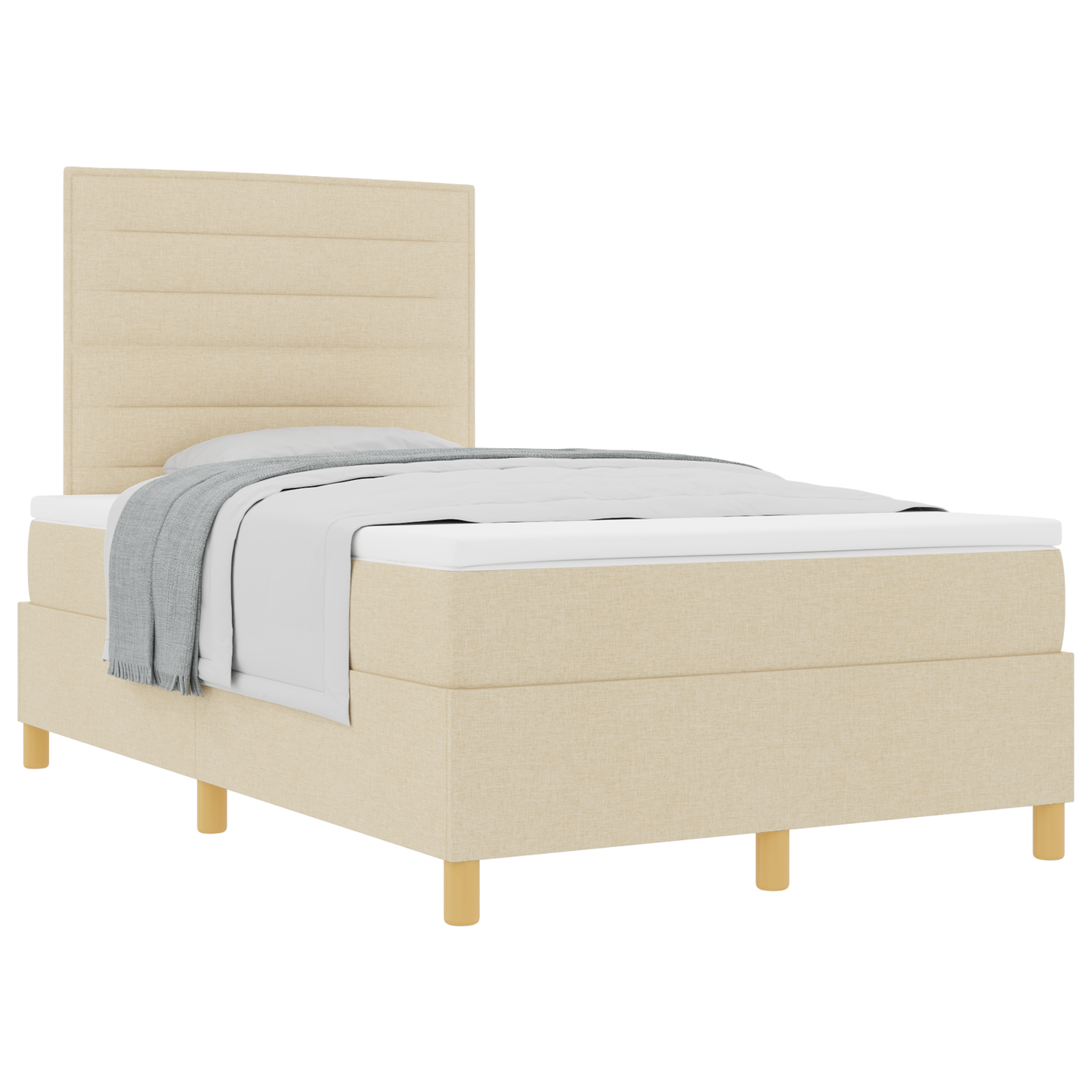 Box Spring Seng Med Hovedgærde Creme 120 X 200 Cm Stof