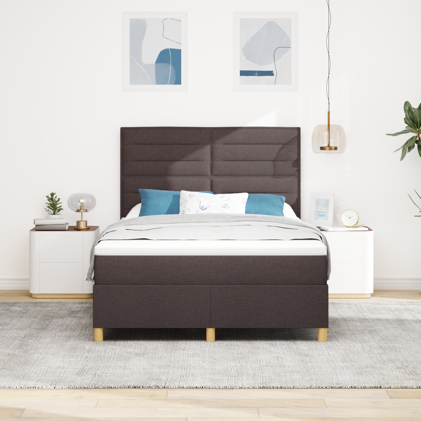 Box Spring Seng Med Hovedgærde Mørkebrun 140 X 190 Cm Stof
