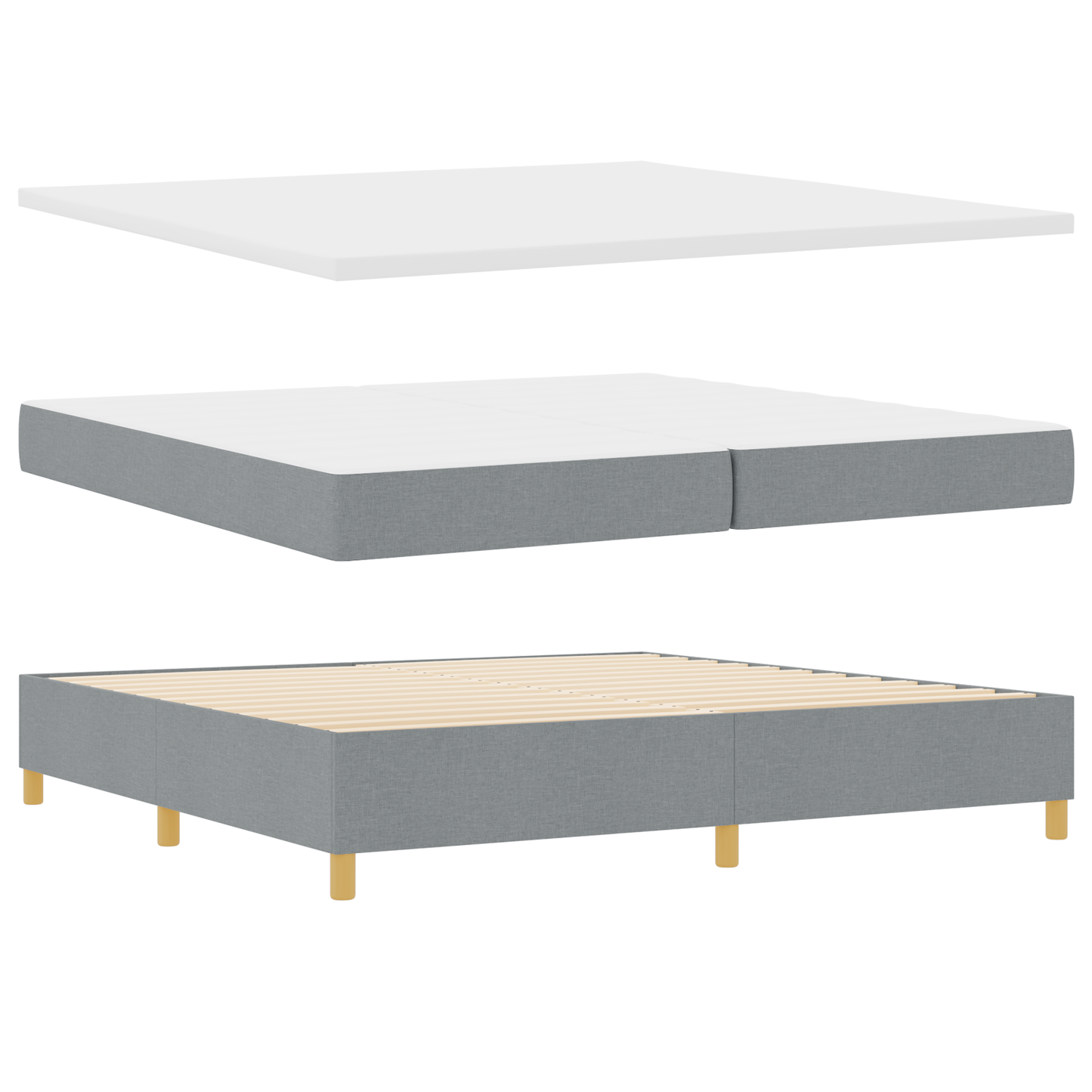 Box Spring Seng Med Hovedgærde Lysegrå 200 X 200 Cm Stof