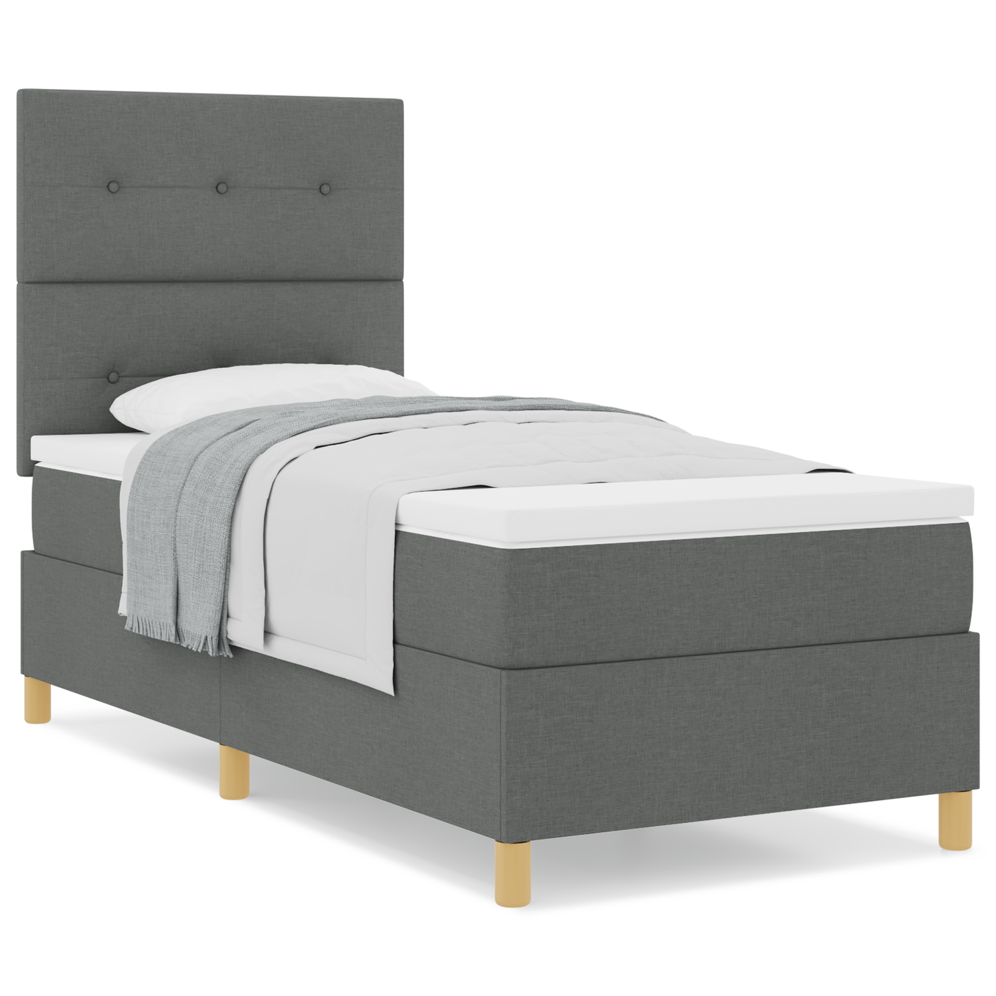 Box Spring Seng Med Hovedgærde Mørkegrå 90 X 200 Cm Stof