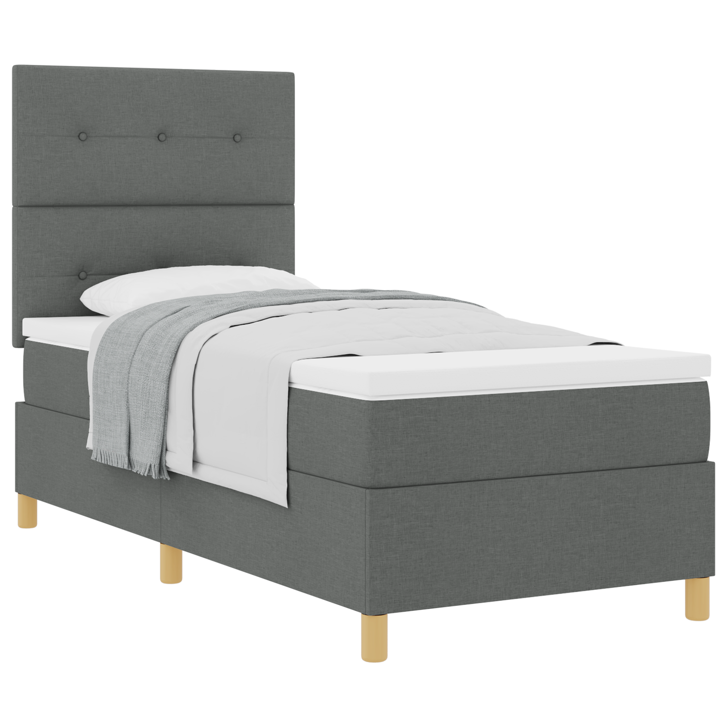 Box Spring Seng Med Hovedgærde Mørkegrå 90 X 200 Cm Stof