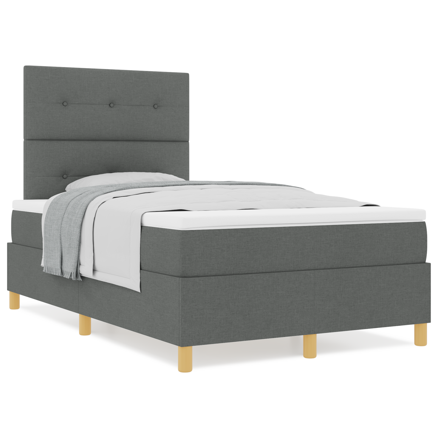 Box Spring Seng Med Hovedgærde Mørkegrå 120 X 200 Cm Stof