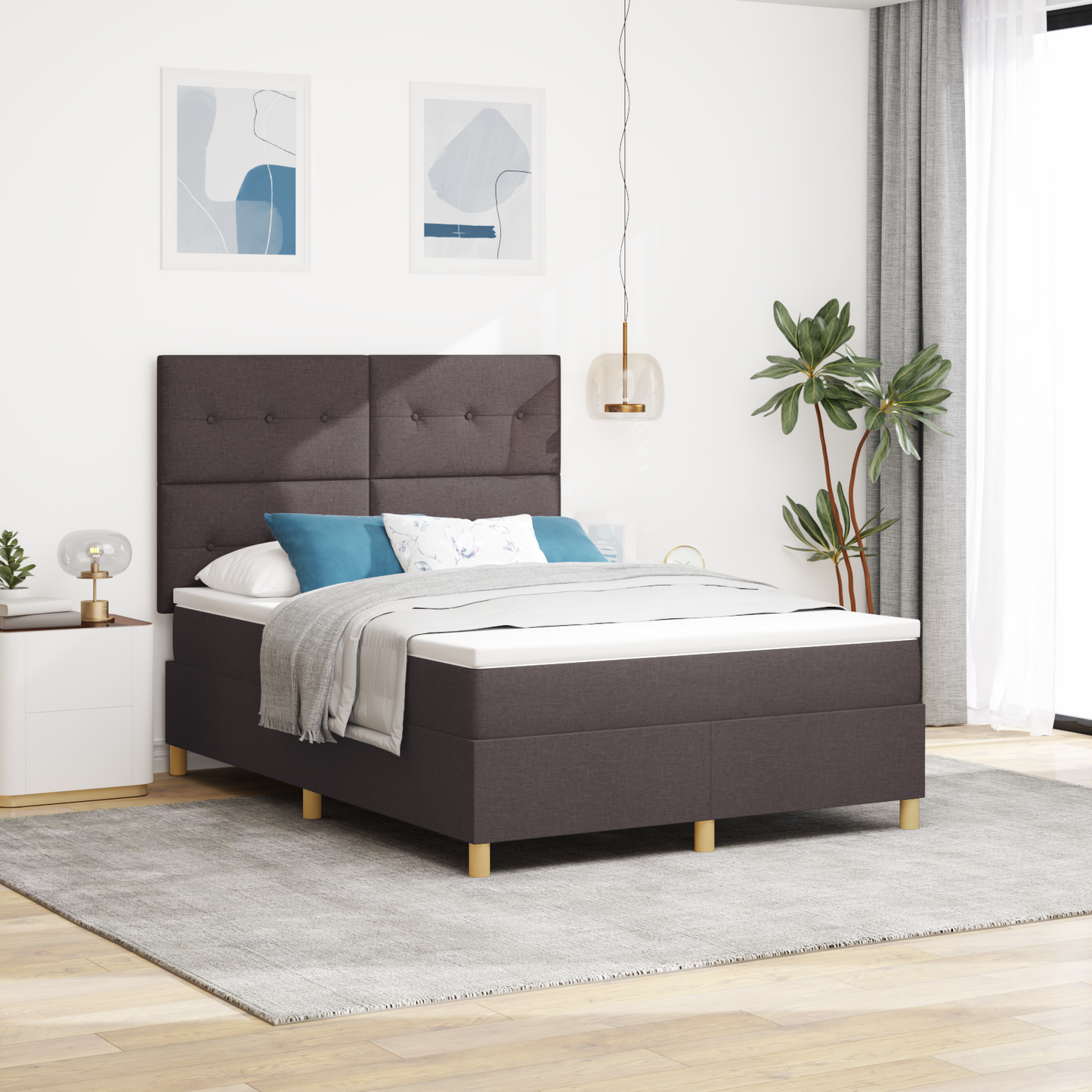 Box Spring Seng Med Hovedgærde Mørkebrun 140 X 190 Cm Stof