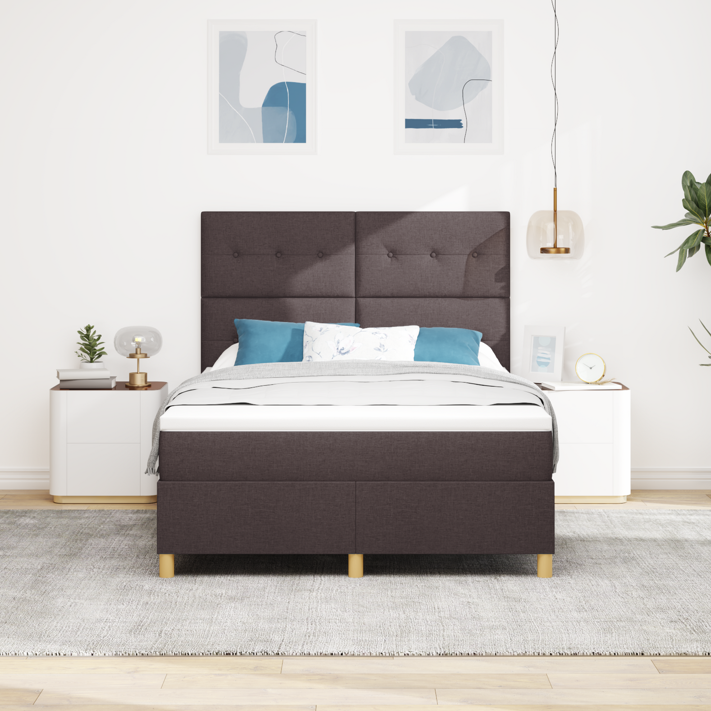 Box Spring Seng Med Hovedgærde Mørkebrun 140 X 190 Cm Stof