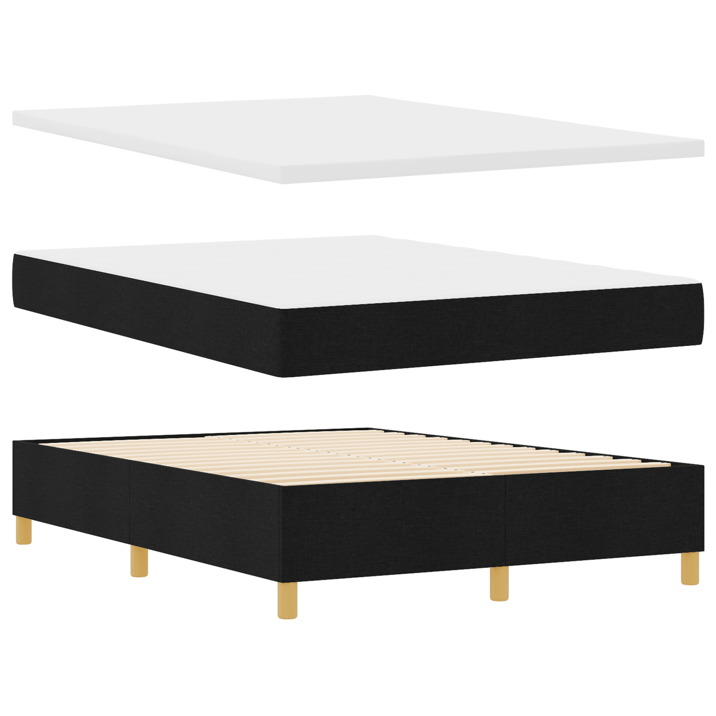 Box Spring Seng Med Hovedgærde Sort 140 X 200 Cm Stof