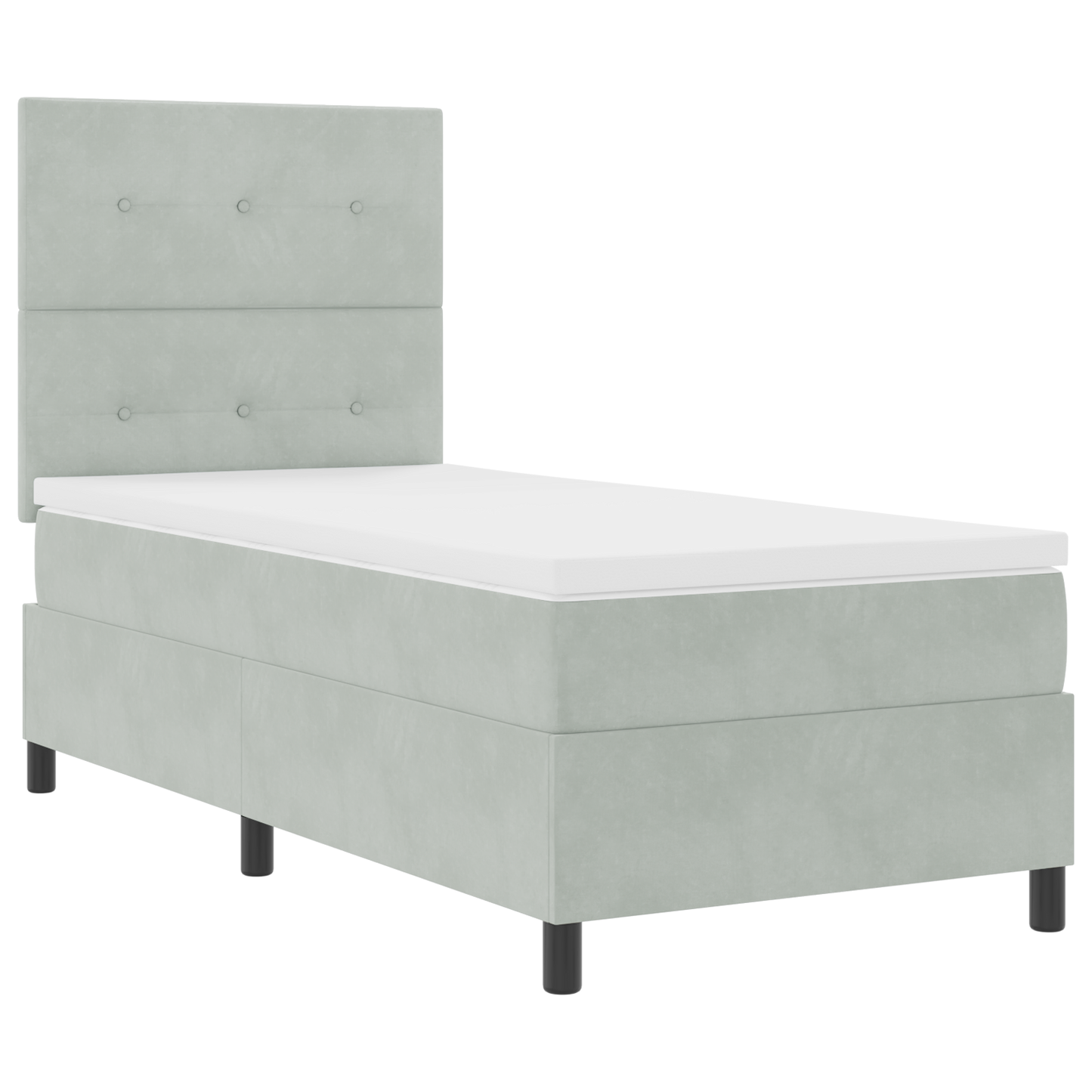 Box Spring Seng Med Madras Lysegrå Enkelt Fløjl