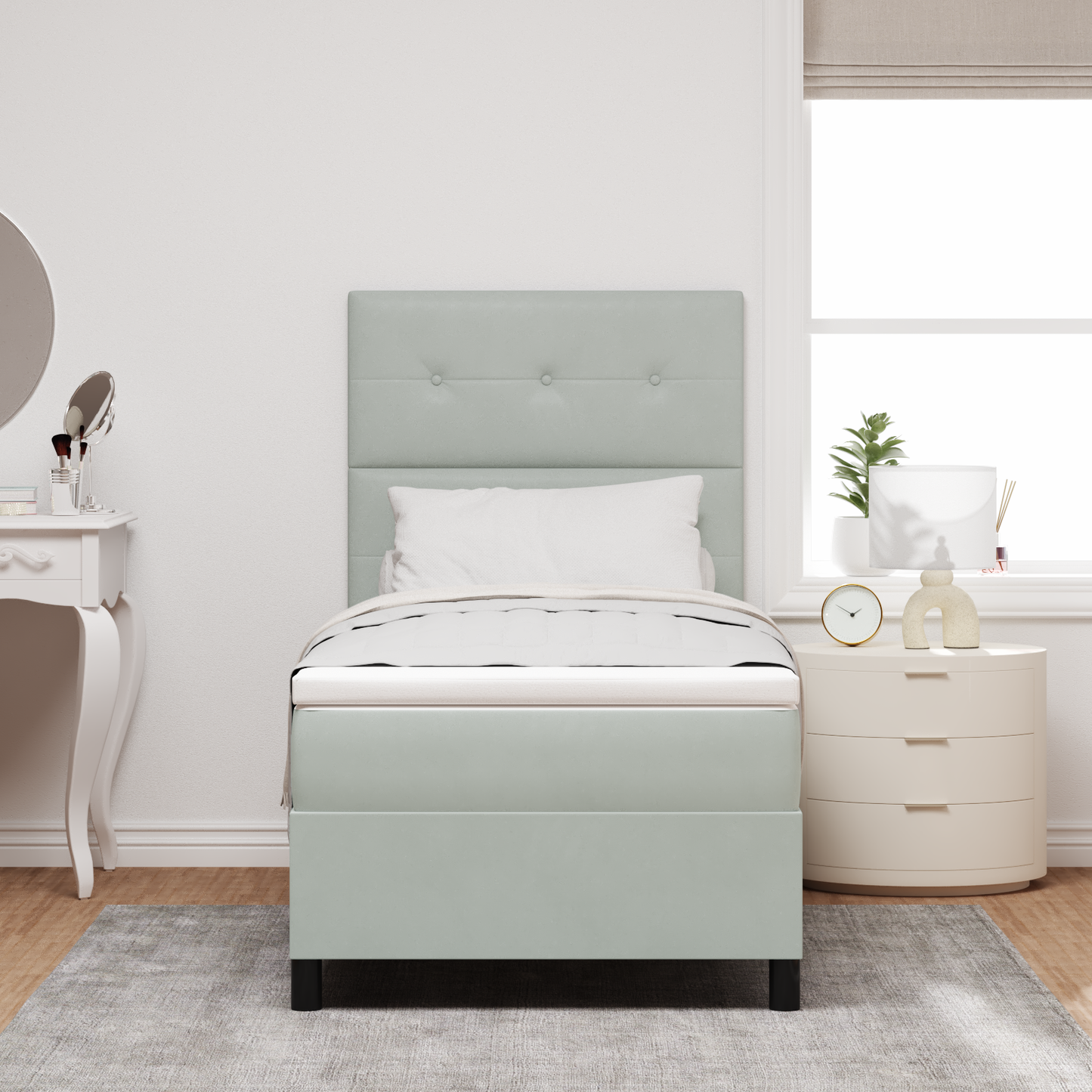 Box Spring Seng Med Madras Lysegrå Enkelt Fløjl