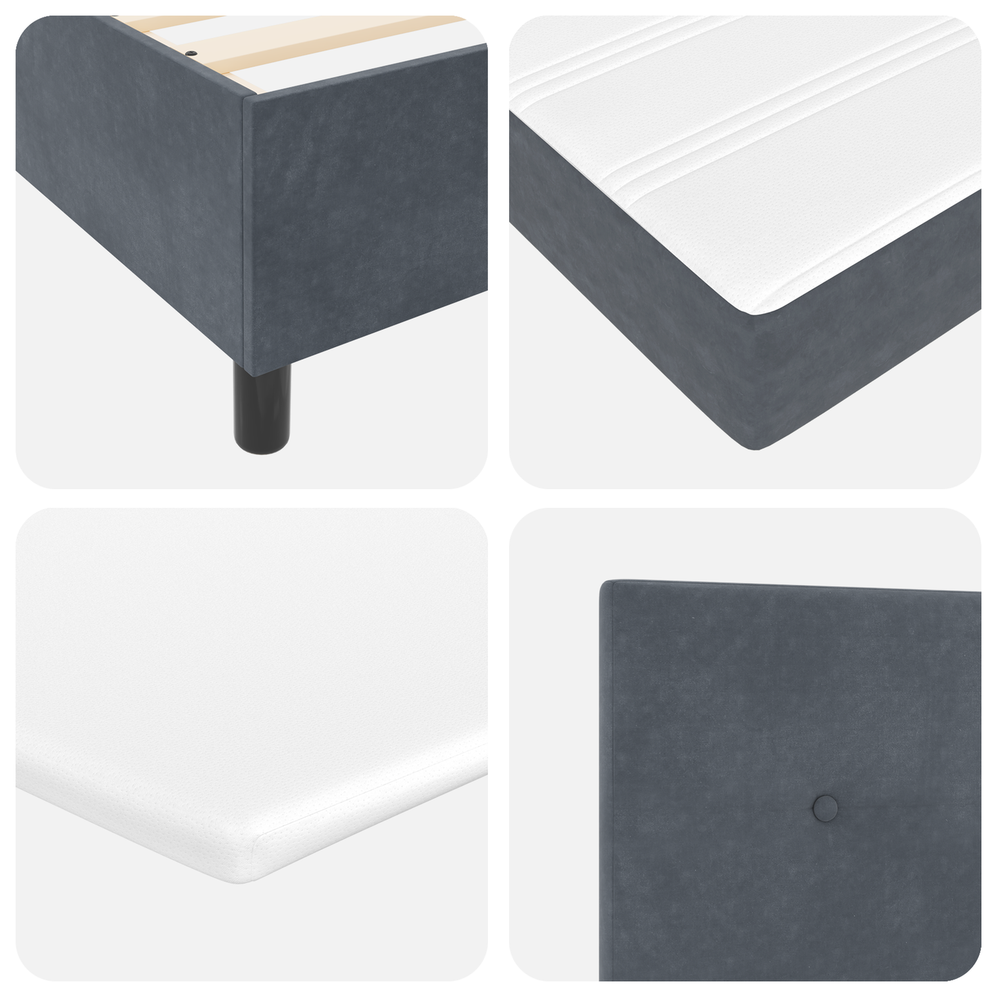 Box Spring Seng Med Madras Mørkegrå Enkelt Fløjl