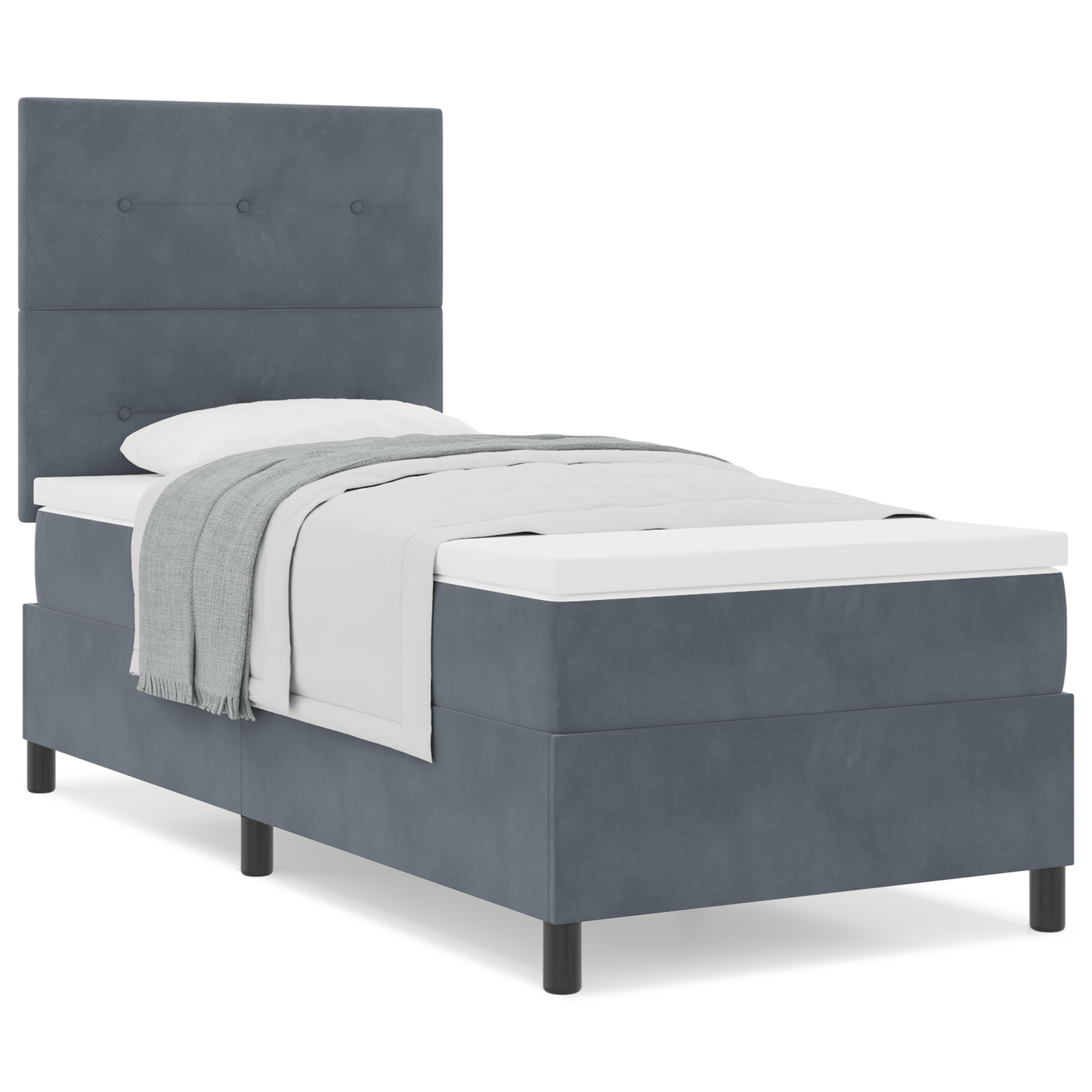 Box Spring Seng Med Madras Mørkegrå Enkelt Fløjl