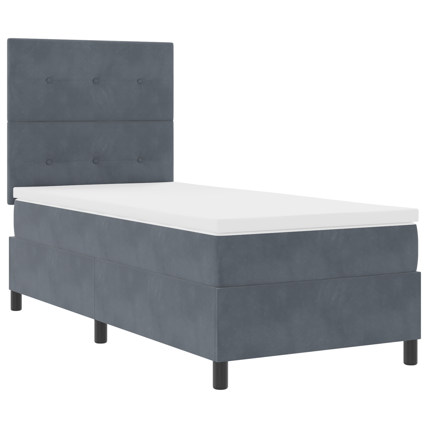 Box Spring Seng Med Madras Mørkegrå Enkelt Fløjl