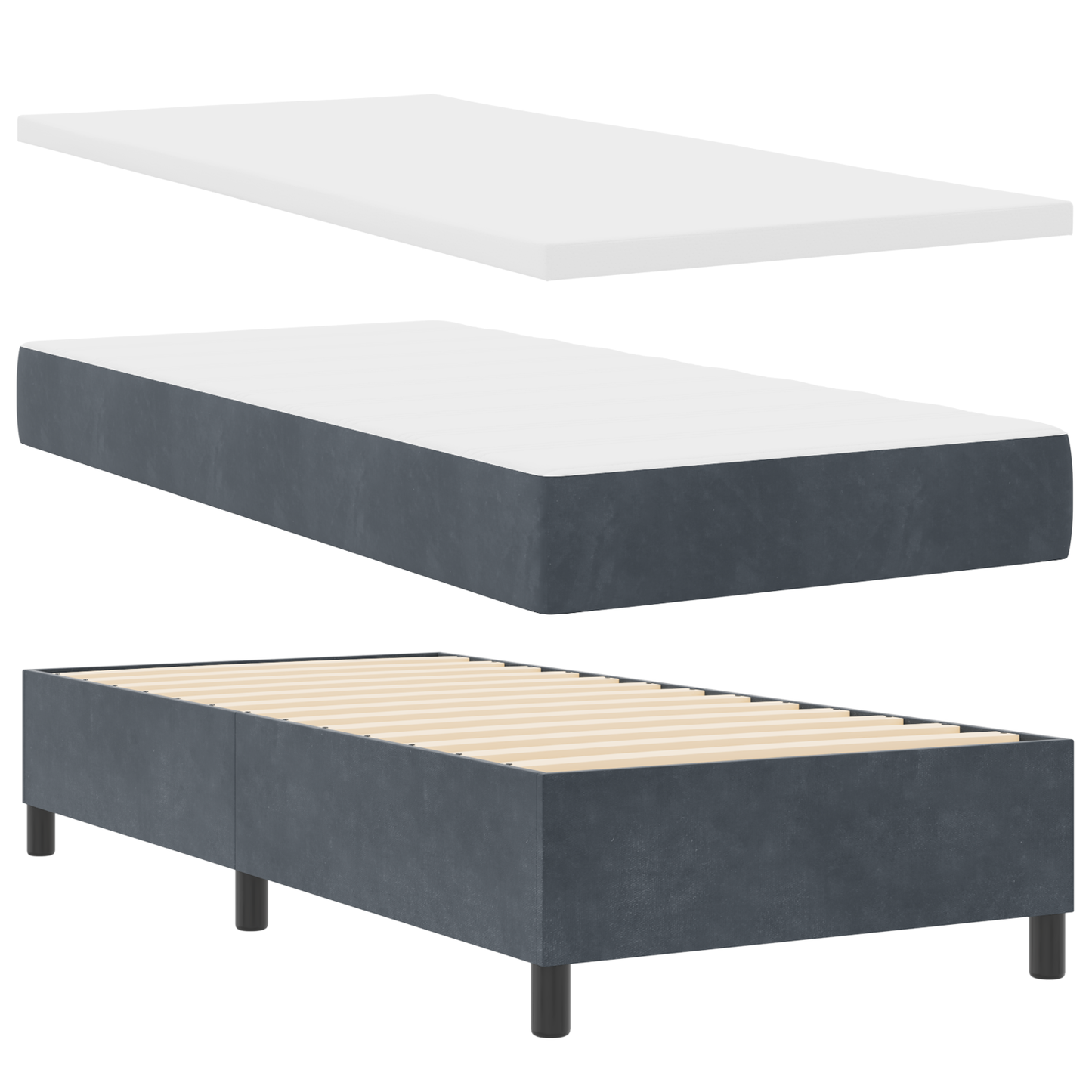 Box Spring Seng Med Madras Mørkegrå Enkelt Fløjl