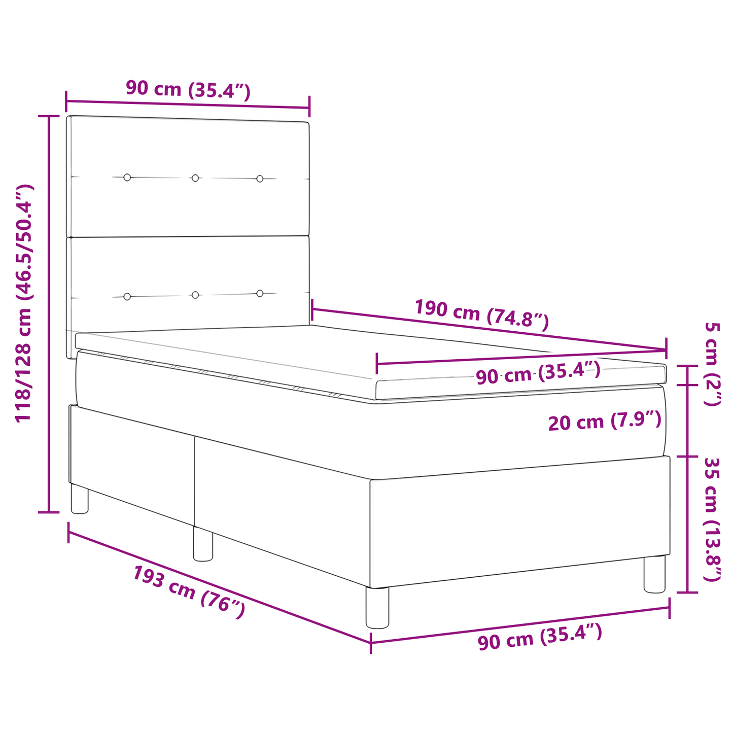 Box Spring Seng Med Madras Mørkegrå Enkelt Fløjl