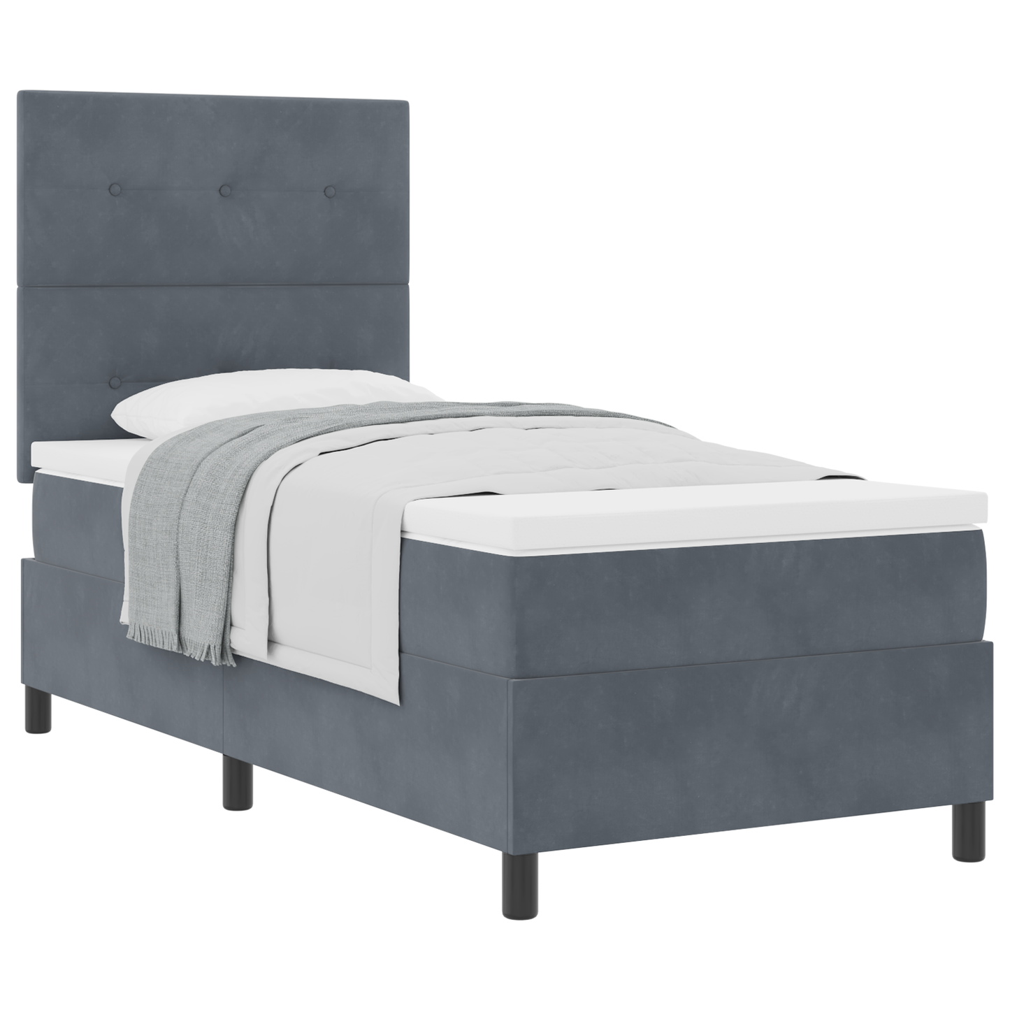 Box Spring Seng Med Madras Mørkegrå Enkelt Fløjl