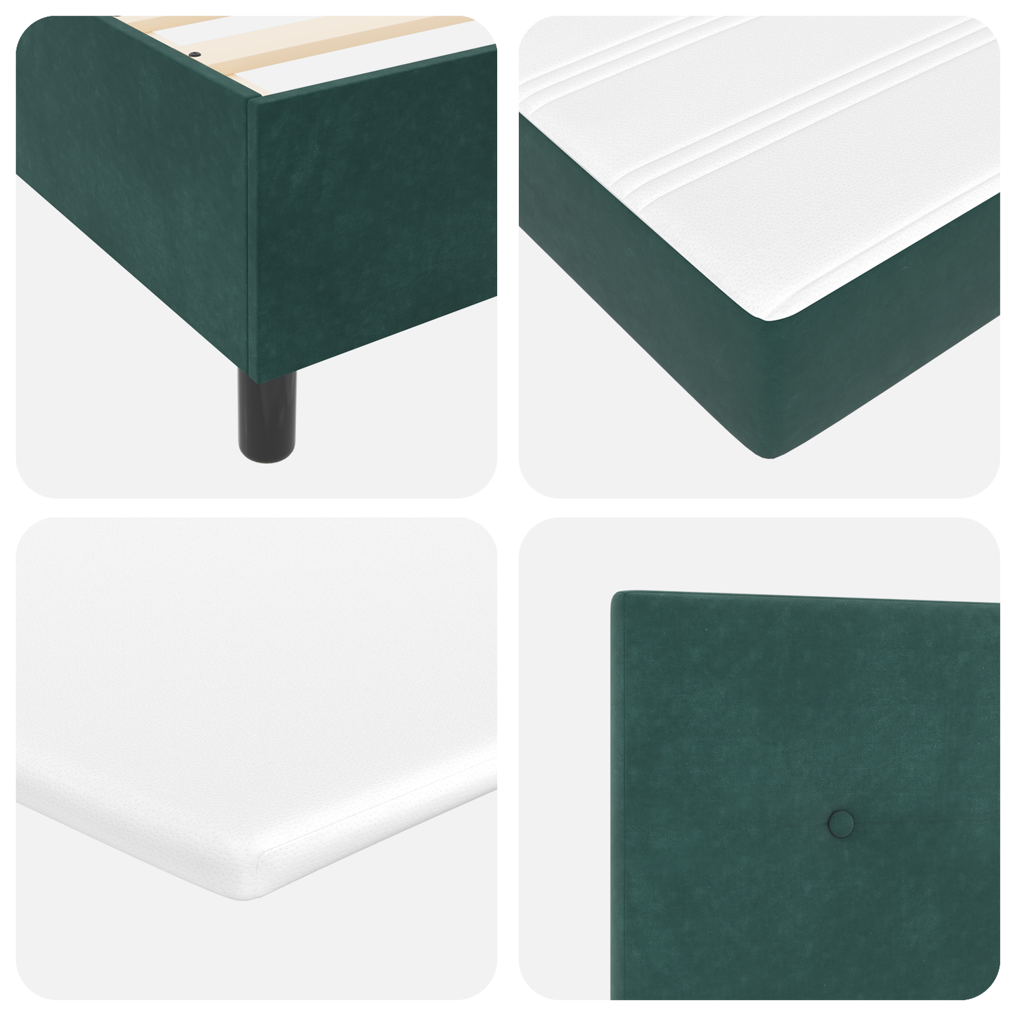 Box Spring Seng Med Madras Mørkegrøn Enkelt Fløjlsblød