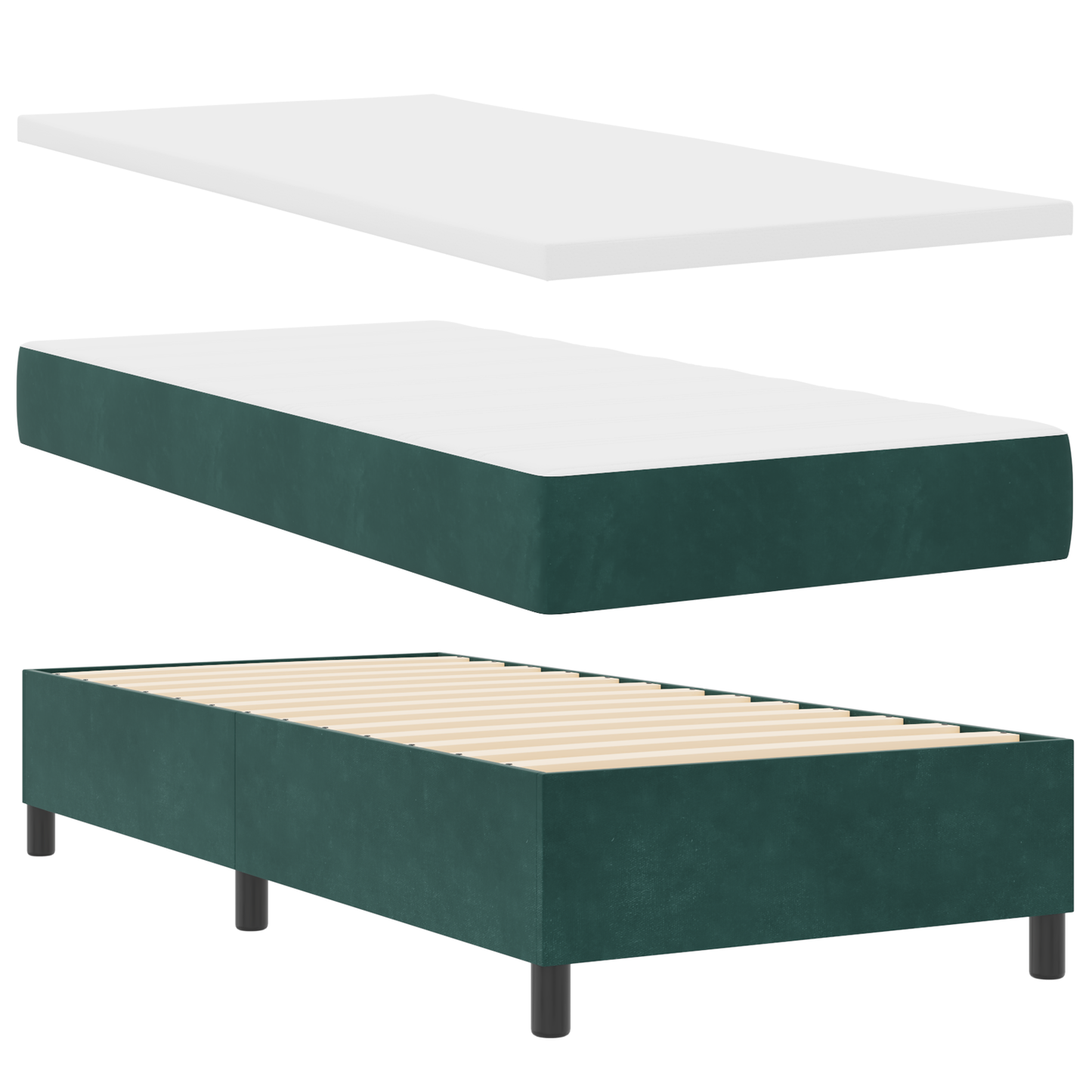 Box Spring Seng Med Madras Mørkegrøn Enkelt Fløjlsblød