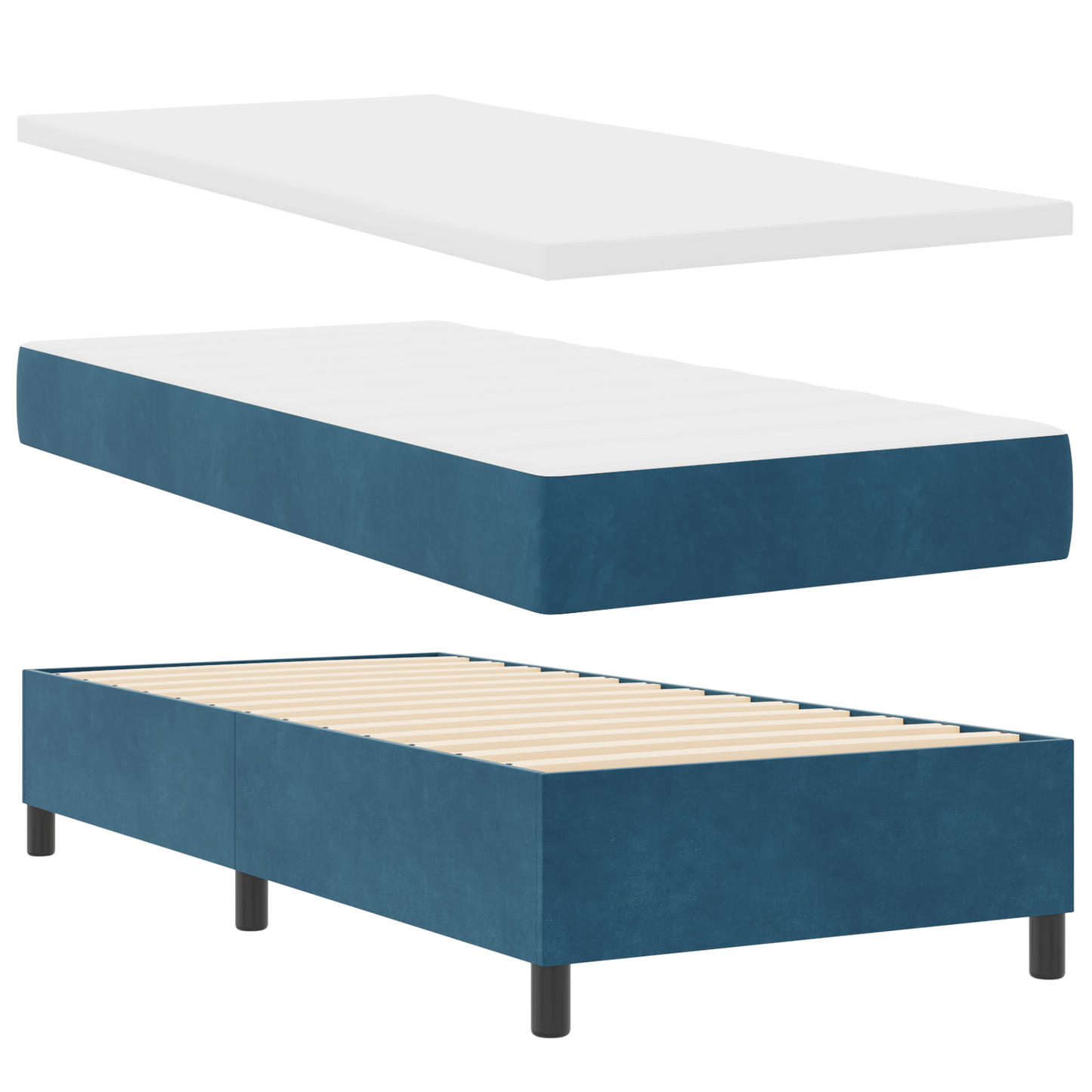 Box Spring Seng Med Madras Mørkeblå 90 X 200 Cm Fløjl