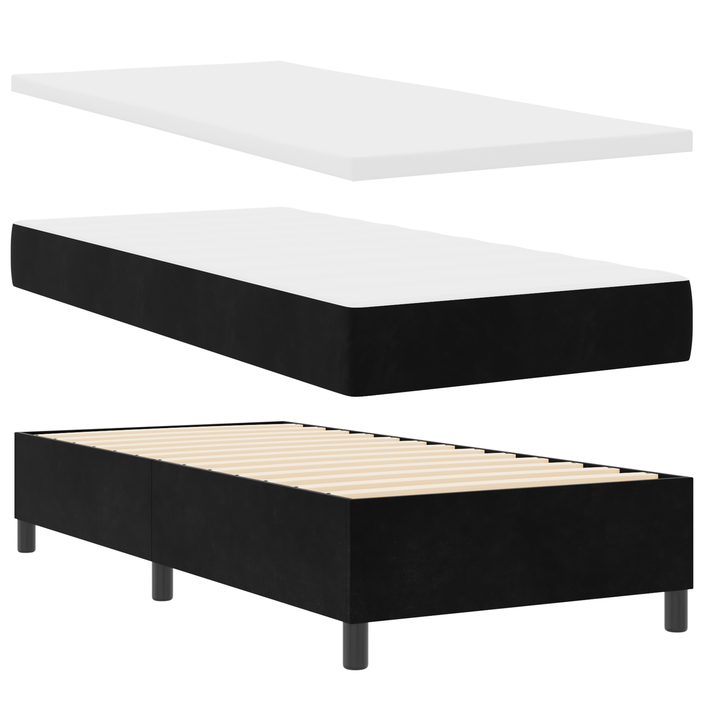 Box Spring Seng Med Madras Sort 100 X 200 Cm Fløjl