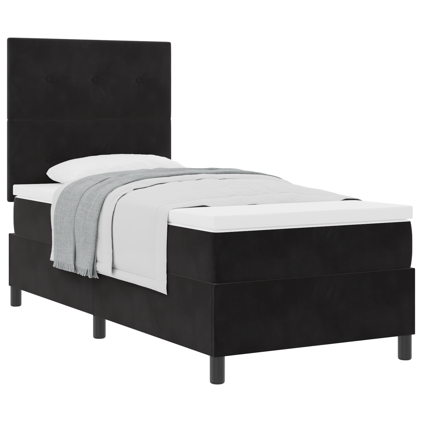Box Spring Seng Med Madras Sort 100 X 200 Cm Fløjl