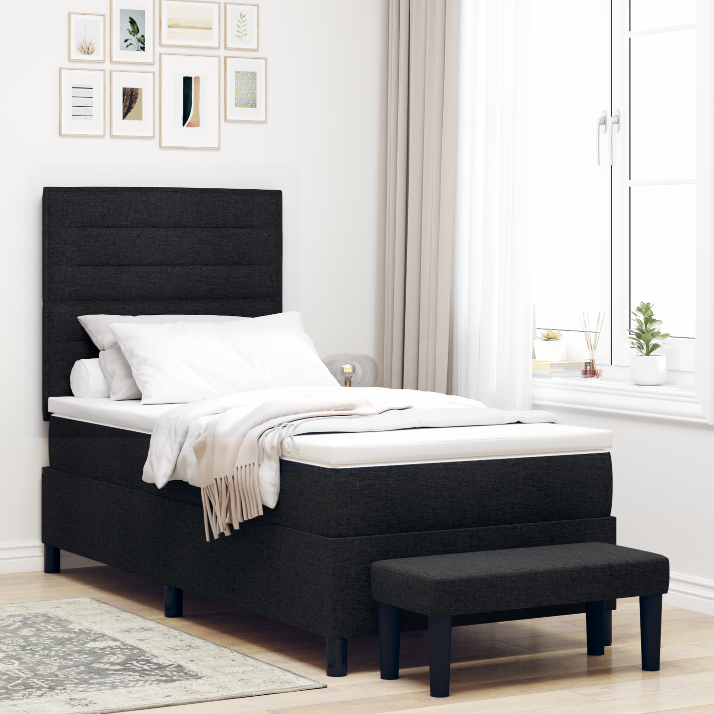 Box Spring Seng Med Madras Sort 100 X 200 Cm Stof