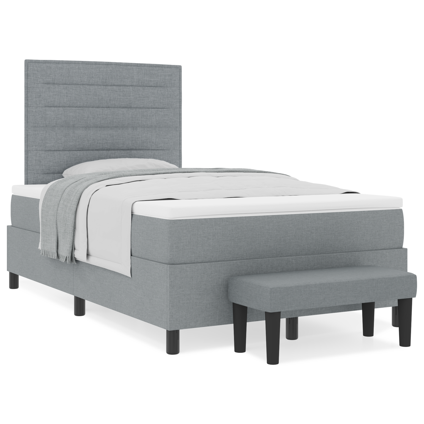 Box Spring Seng Med Madras Lysegrå 120 X 200 Cm Stof