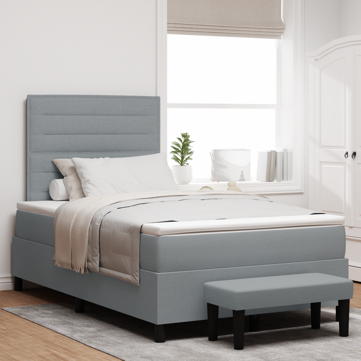Box Spring Seng Med Madras Lysegrå 120 X 200 Cm Stof