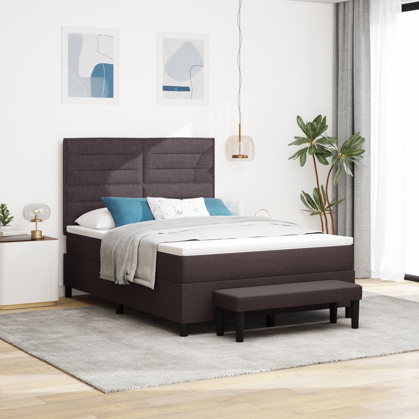 Box Spring Seng Med Madras Mørkebrun 140 X 200 Cm Stof