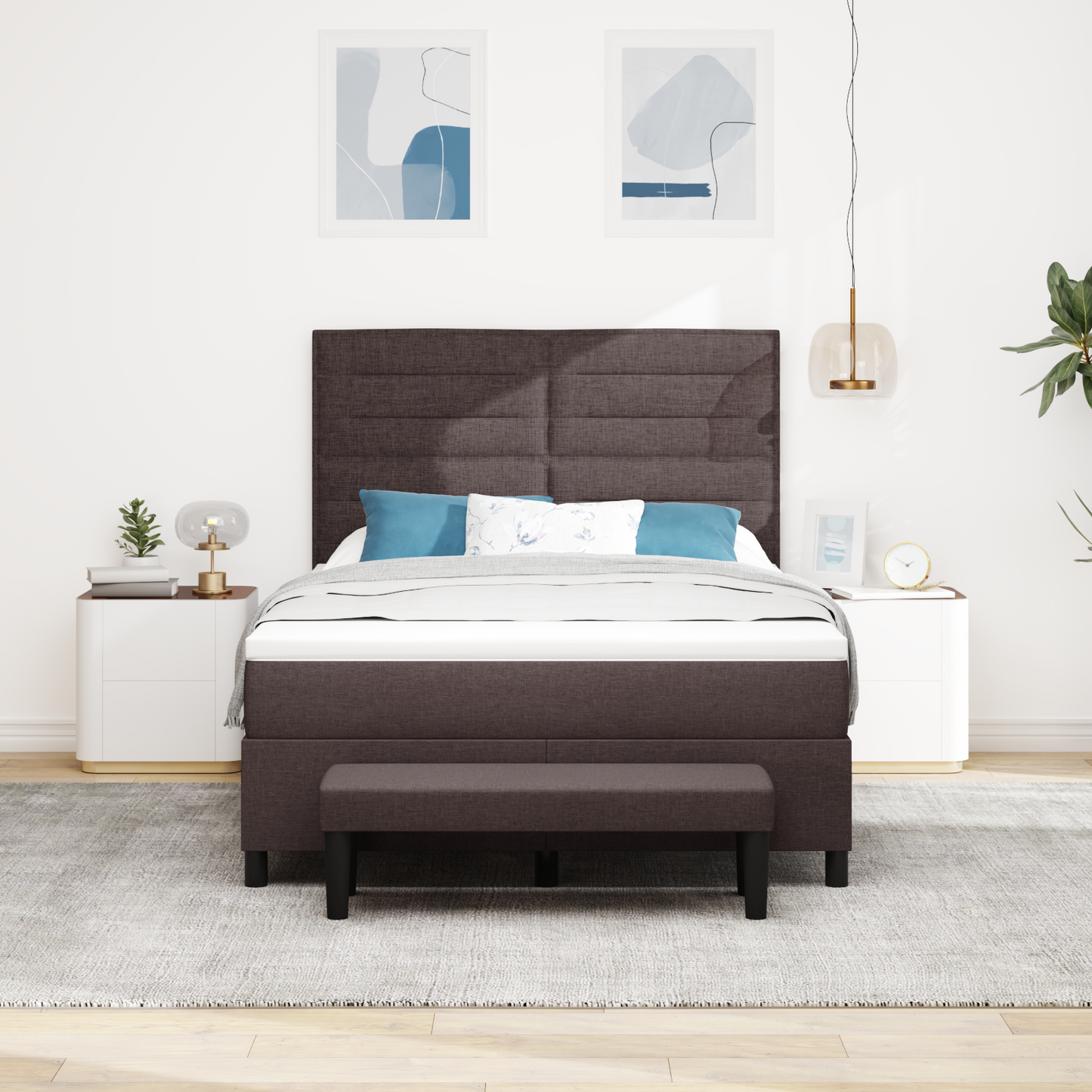 Box Spring Seng Med Madras Mørkebrun 140 X 200 Cm Stof