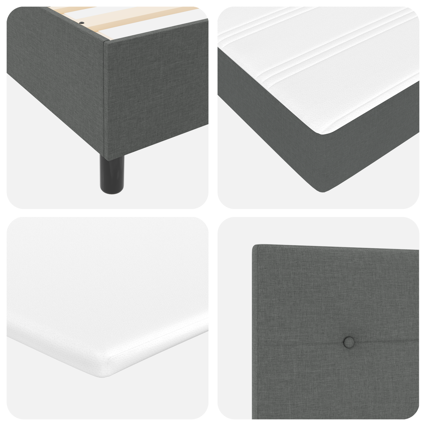 Box Spring Seng Med Madras & Bænk Mørkegrå 100X200 Cm Stof