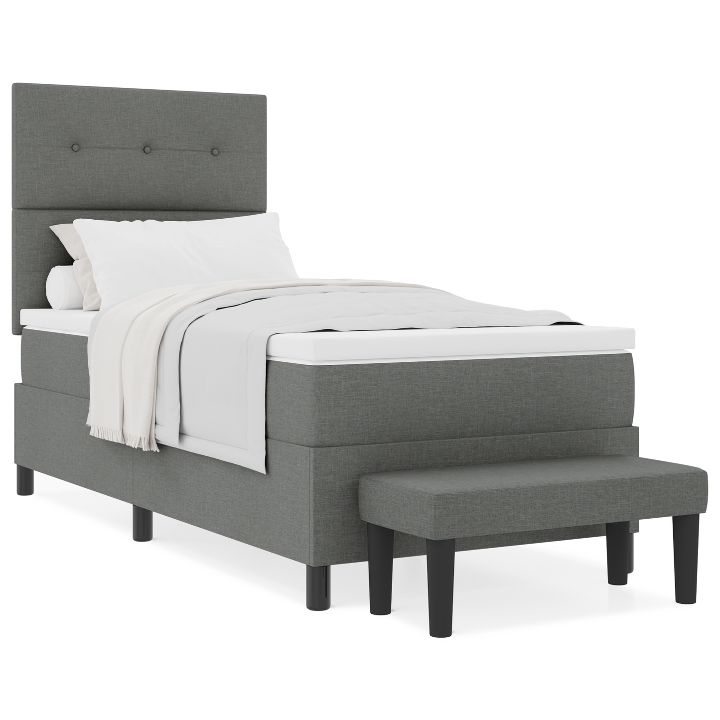 Box Spring Seng Med Madras & Bænk Mørkegrå 100X200 Cm Stof