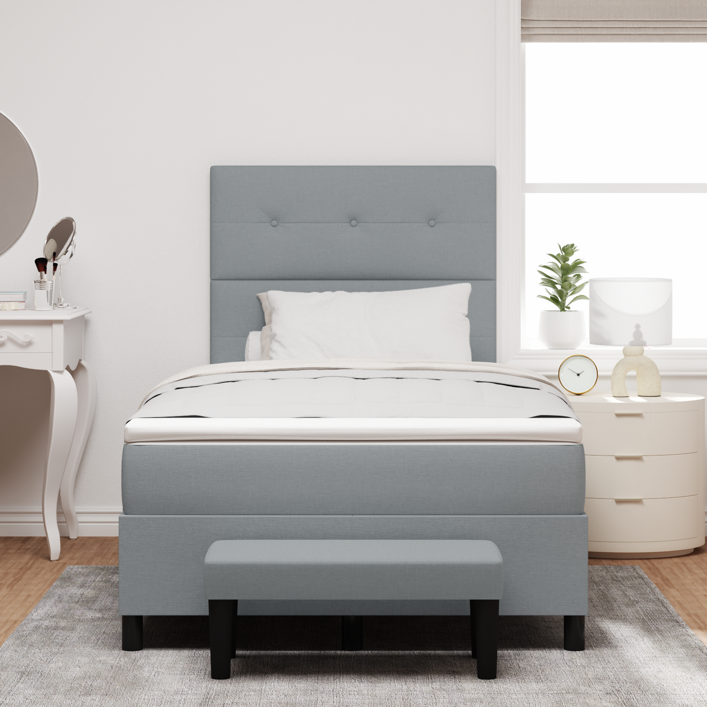 Box Spring Seng Med Madras & Bænk Lys Grå 120X200 Cm Stof