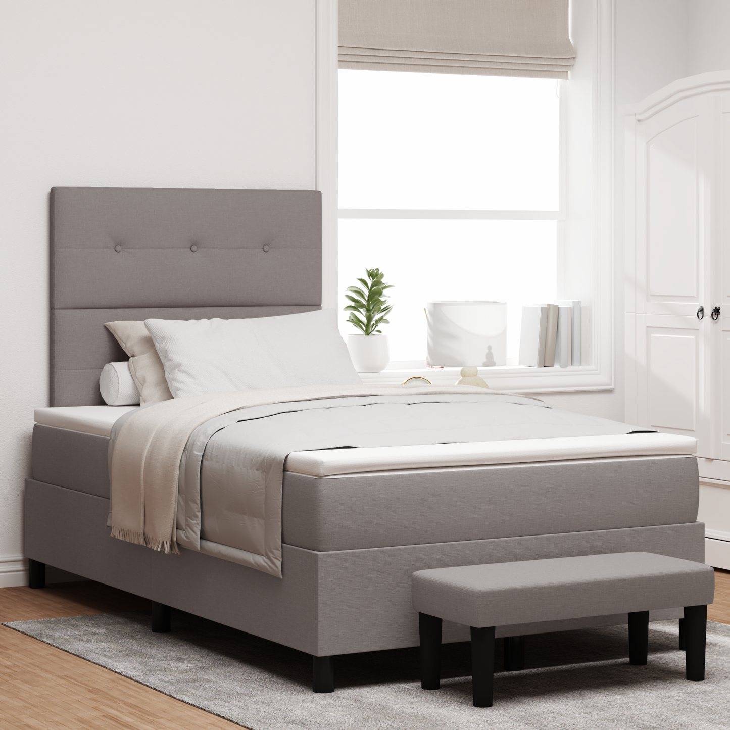 Box Spring Seng Med Madras Gråbrun 120 X 200 Cm Stof