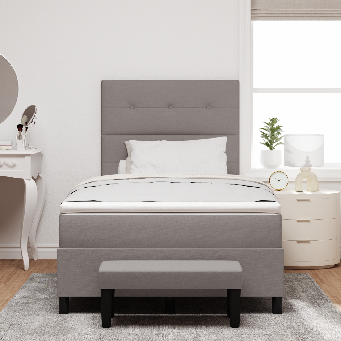 Box Spring Seng Med Madras Gråbrun 120 X 200 Cm Stof