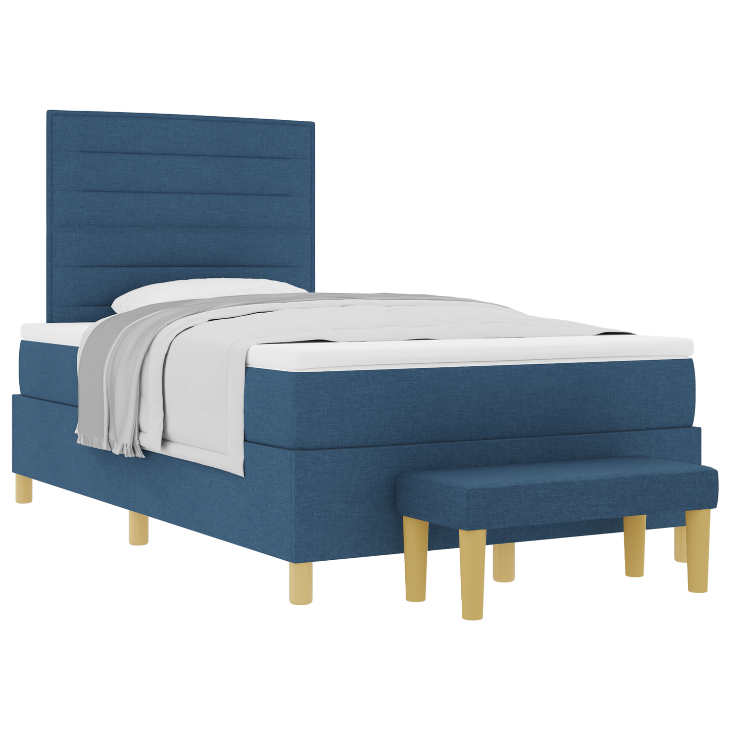 Box Spring Seng Med Madras Med Hovedgærde Blå 120 X 200 Cm Stof