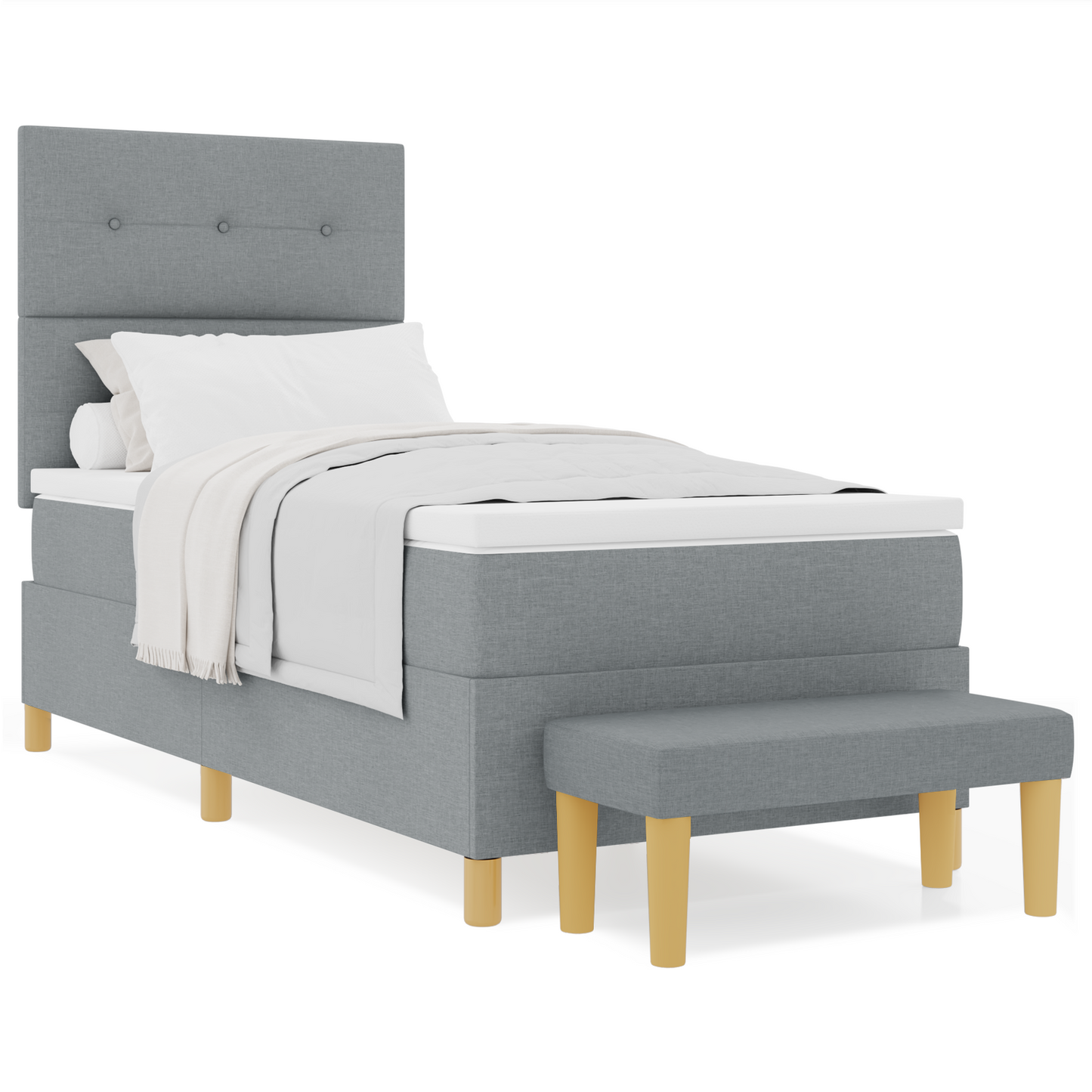 Box Spring Seng Med Madras Lysegrå 100 X 200 Cm Stof