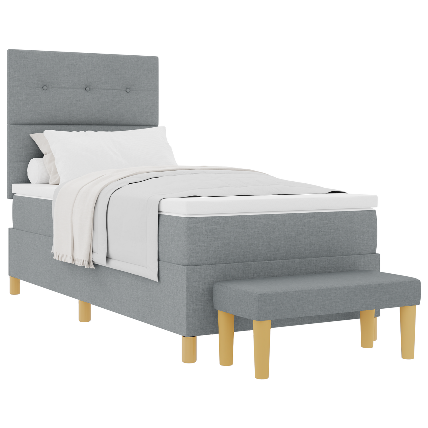 Box Spring Seng Med Madras Lysegrå 100 X 200 Cm Stof