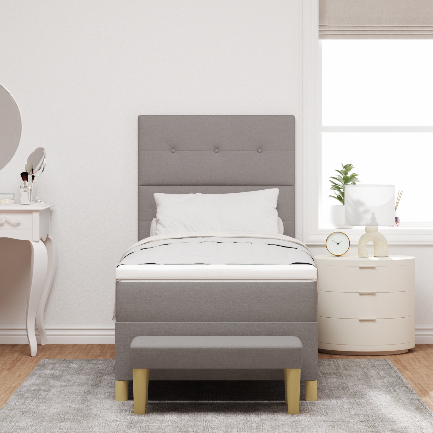 Box Spring Seng Med Madras Gråbrun 100 X 200 Cm Stof