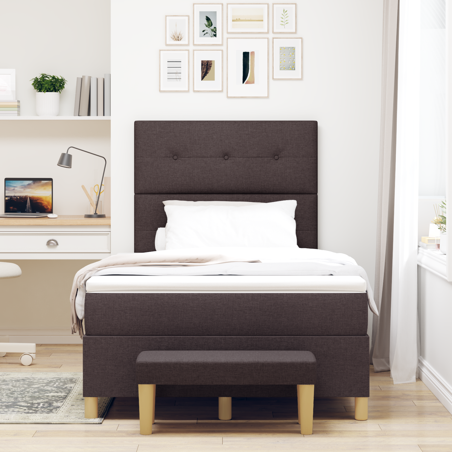 Box Spring Seng Med Madras Mørkebrun 120 X 200 Cm Stof