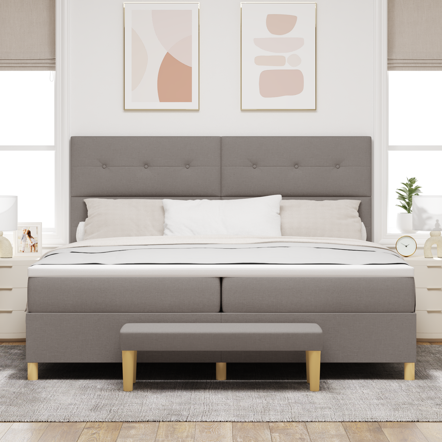 Box Spring Seng Med Madras Gråbrun 200 X 200 Cm Stof