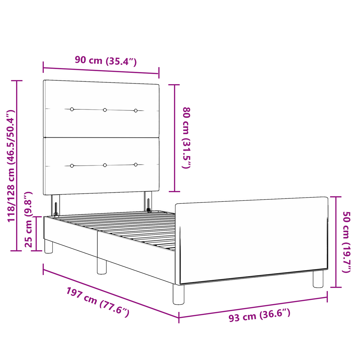 Sengestel Med Hovedgærde Mørkeblå 90 X 190 Cm Fløjl
