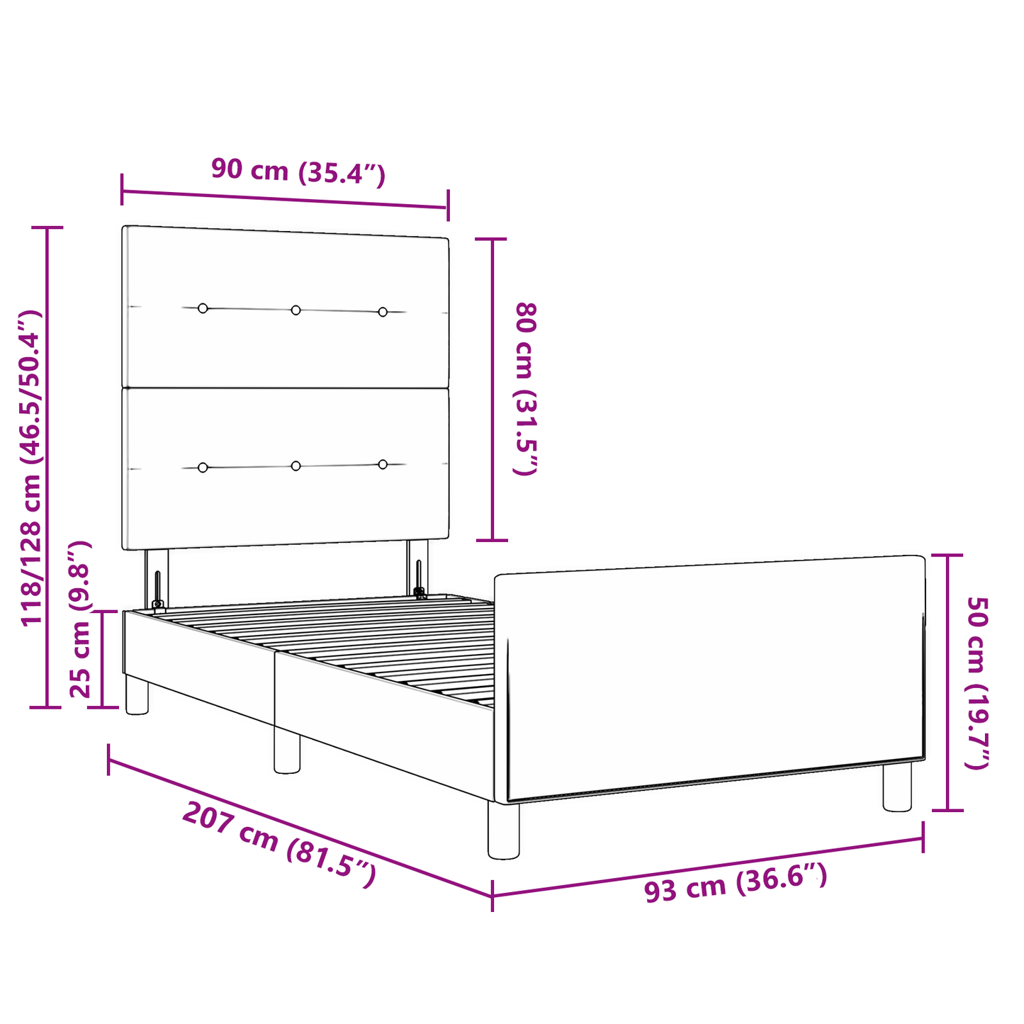 Sengestel Med Hovedgærde Mørkegrå 90 X 200 Cm Fløjl