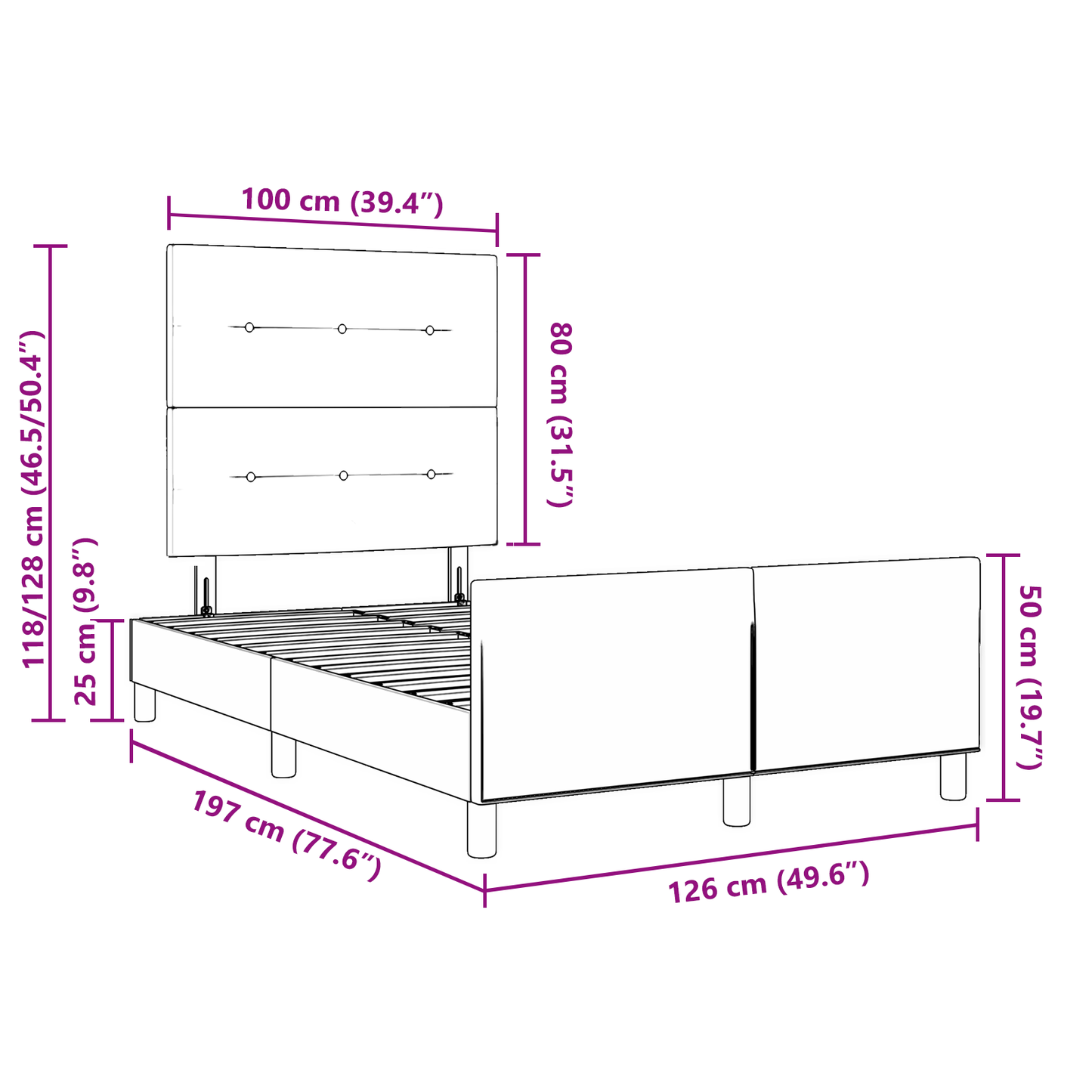 Sengestel Med Hovedgærde Sort 120 X 190 Cm Fløjl