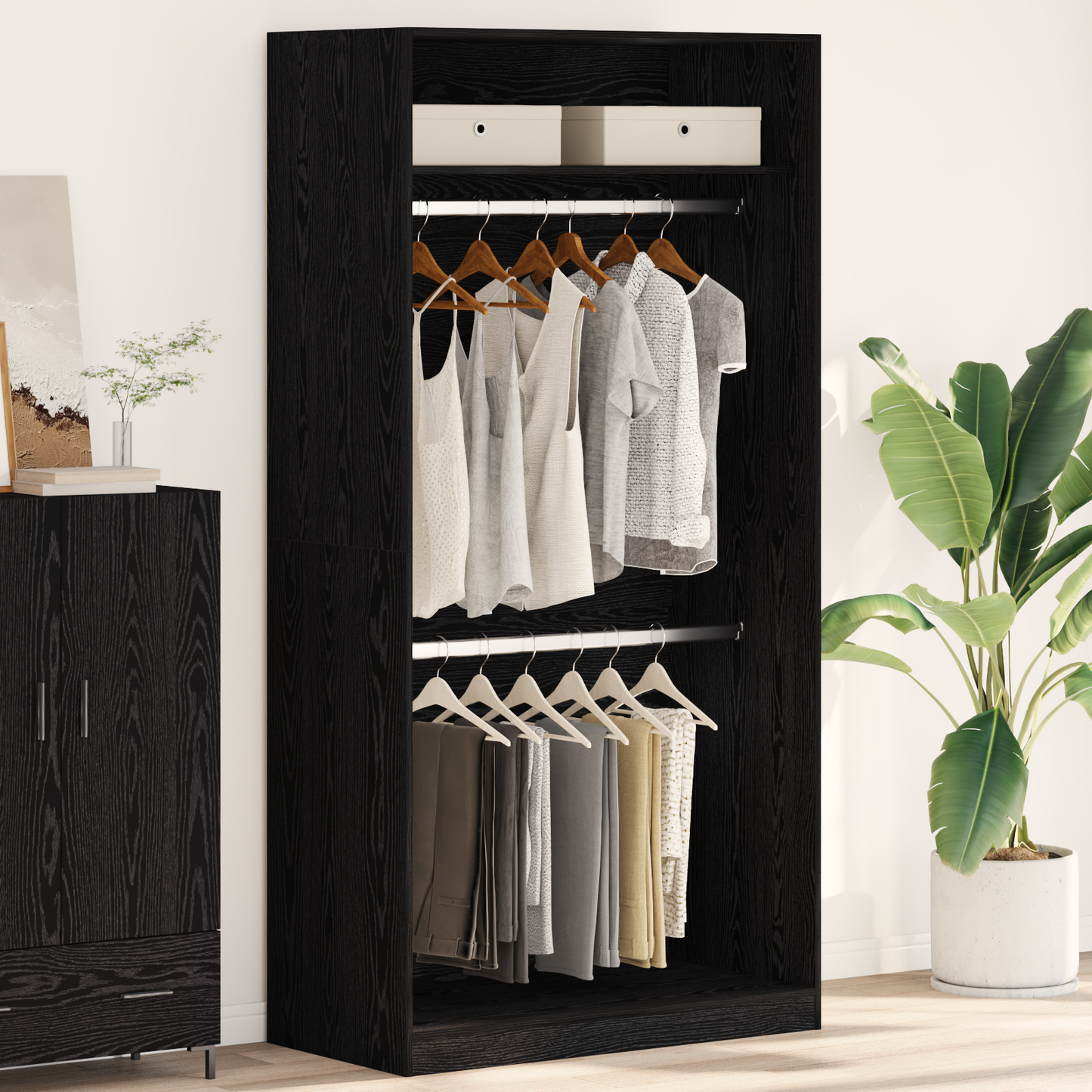 Sort Egetræ Garderobe - 100X50X200 Cm