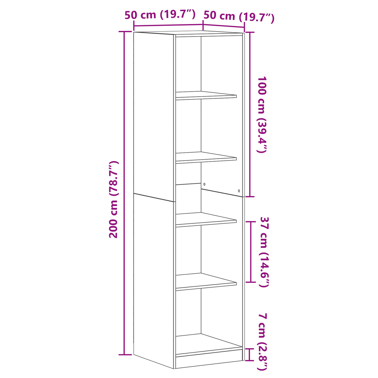 Garderobeskab Sort Eg 50 X 50 X 200 Cm Konstrueret Træ