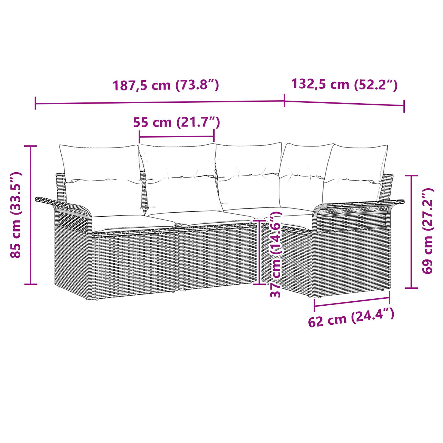 4 Delers Have Sofasæt Med Puder Grå Poly Rattan
