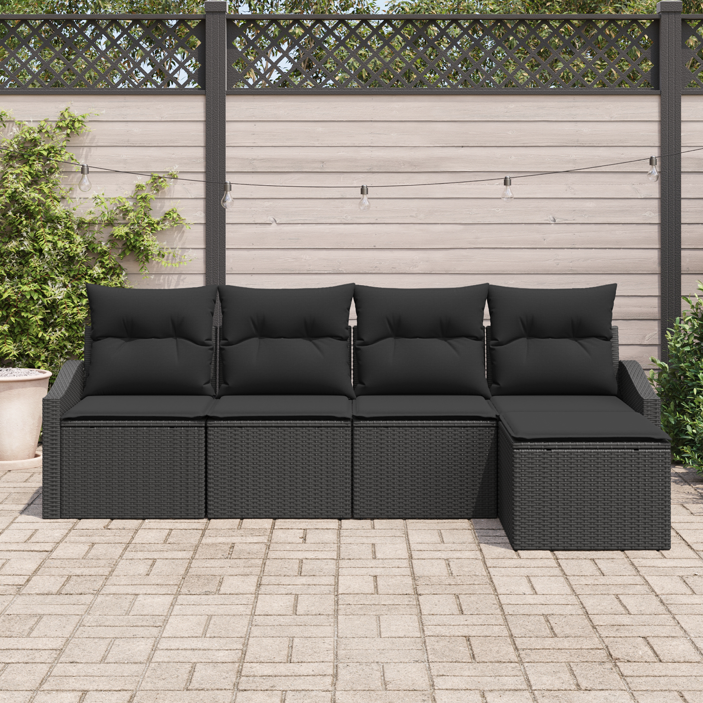 5-Delt Havemøbel Sæt Med Puder Sort Polyrattan